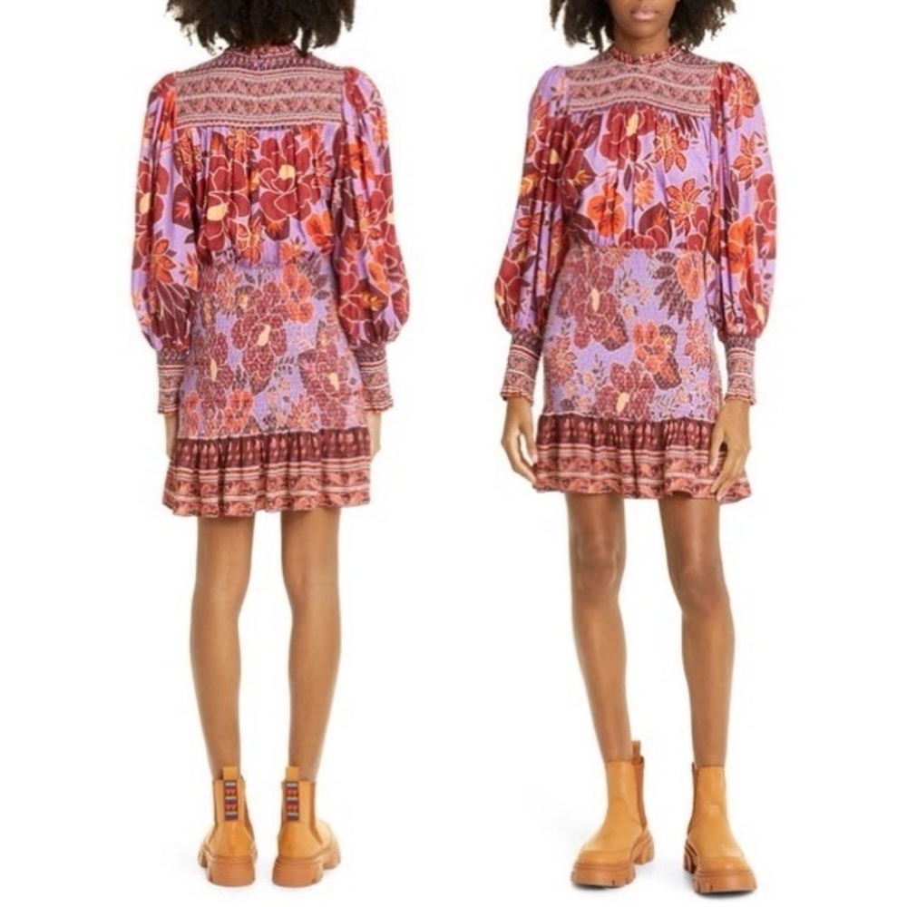 Farm Rio Sweet Floral Long Sleeve Minidress Size Small NEW